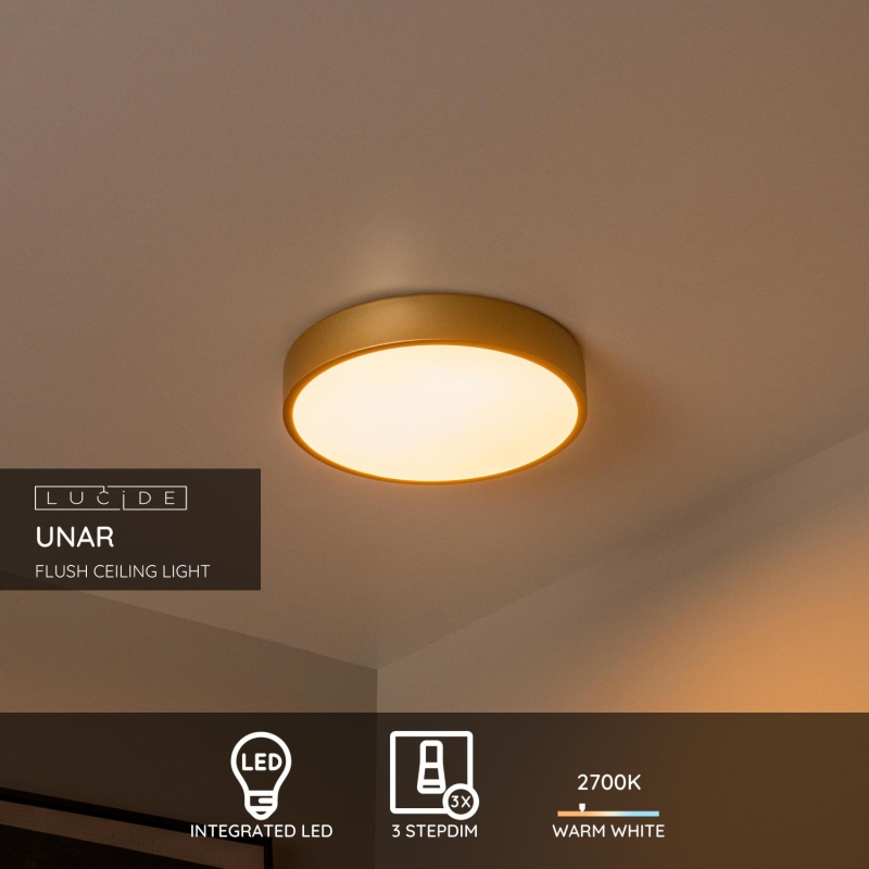 Lucide UNAR - Zapustené stropné svietidlo - Ø 30 cm - LED Rozm. - 1x18W 2700K - 3 StepDim - Matt Gold / Mosadz